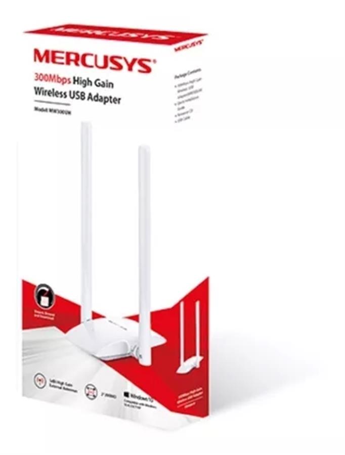 Placa Red Mercusys Usb Mw300uh Nano 300mpbs 2 Antenas