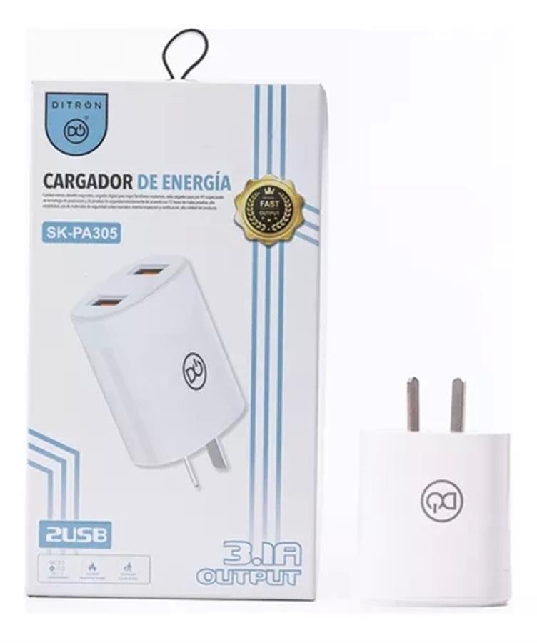 Cargador Celular Cabezal 3.1a Ditron  Pa305 (USB X2)