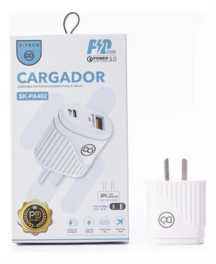 Cargador Celular Tipo C 3.1a Ditron Pa402 (USB C + Usb)