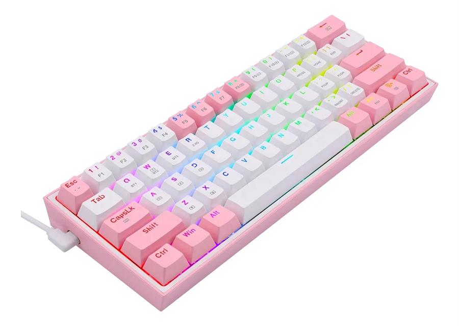 Teclado Mecanico Redragon Fizz Pro Blanco/Rosa K616 Rgb S/Red  Bt+ Wi