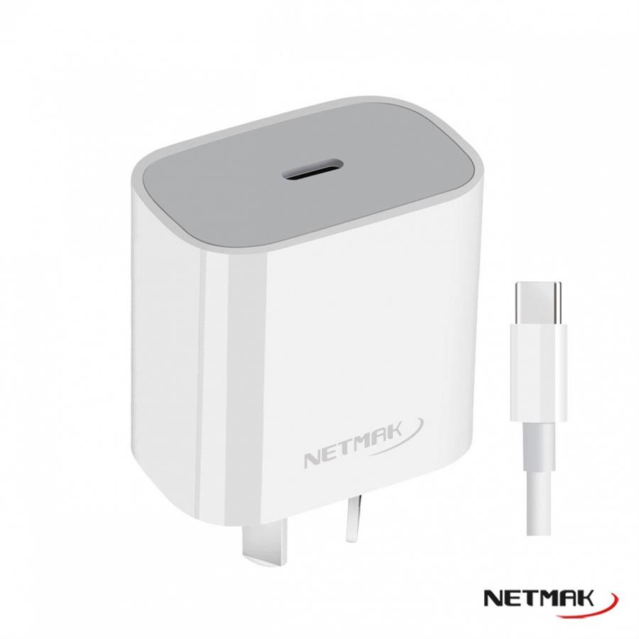 Cargador Celular Cabezal Tipo C 20w Netmak Con Cable Blanco Nm-Cp8