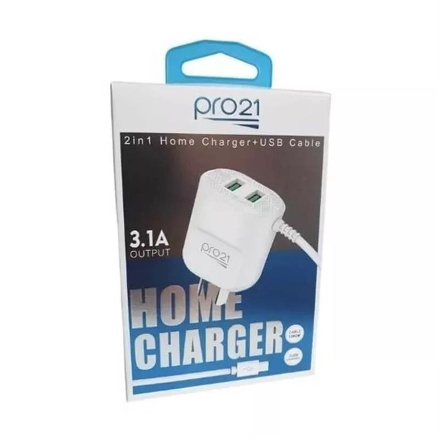Cargador Celular Micro 3.1a Pro21 + 2usb (CAJA Blanca/Celeste)