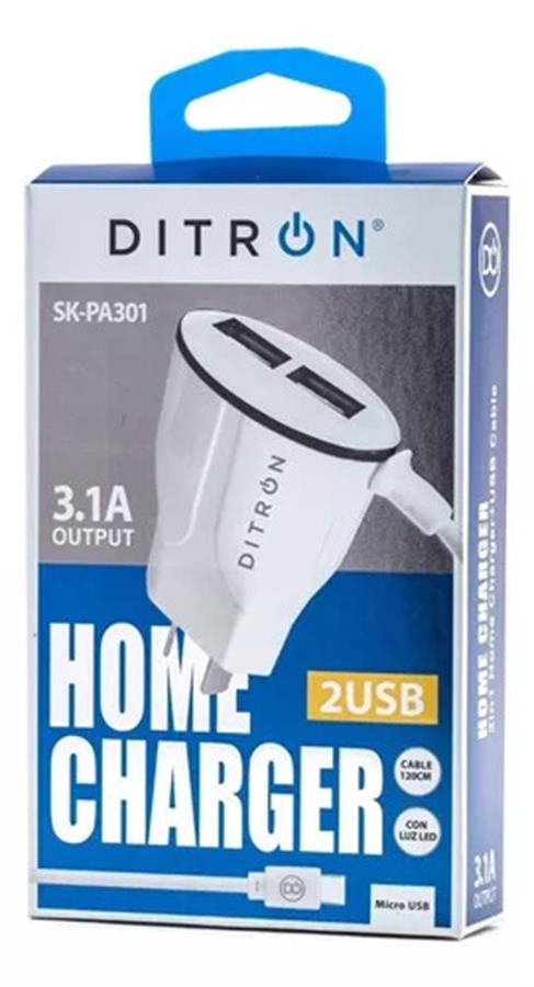 Cargador Celular Micro 3.1a Ditron  + 2usb Pa301 Cable 1.2