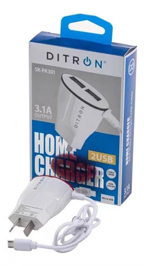 Cargador Celular Micro 3.1a Ditron  + 2usb Pa301 Cable 1.2