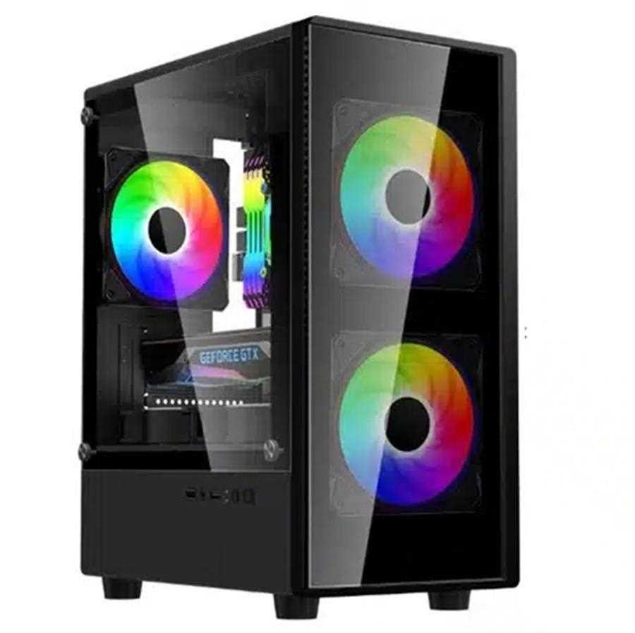 Gabinete Lnz M10 Frgb + 3 Cooler (TEMPLADO)