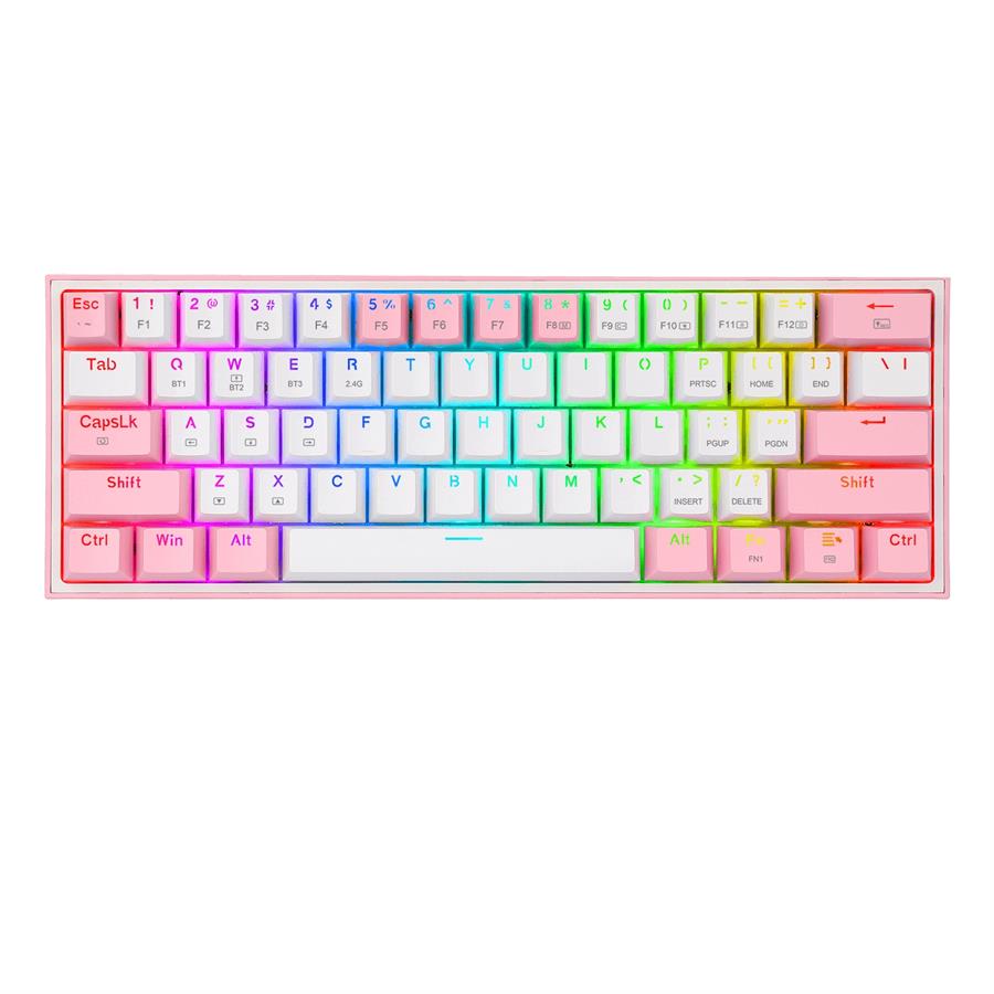 Teclado Mecanico Redragon Fizz Pro Blanco/Rosa K616 Rgb S/Red  Bt+ Wi