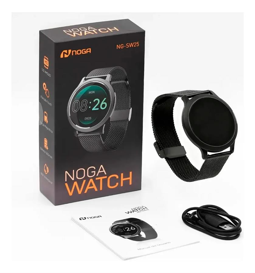Reloj Smart Noga Sw25 Negro Amoled Malla Metal