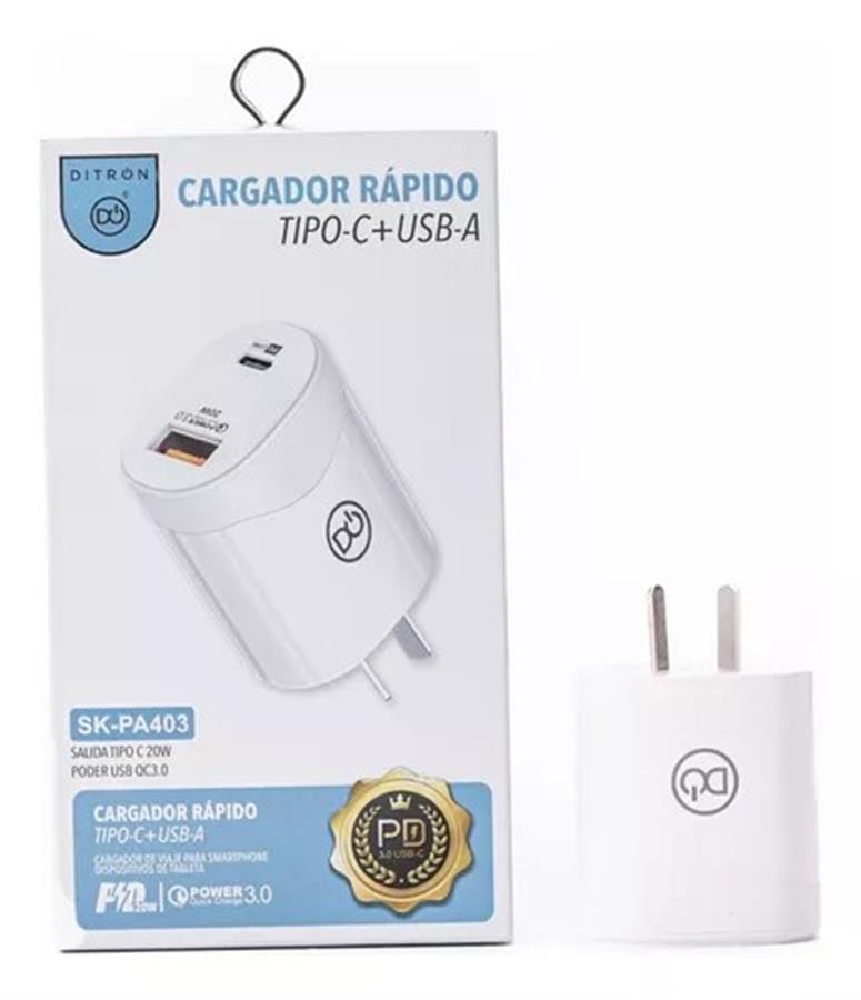 Cargador Celular Tipo C 3.1a Ditron Pa403 (USB C + Usb)