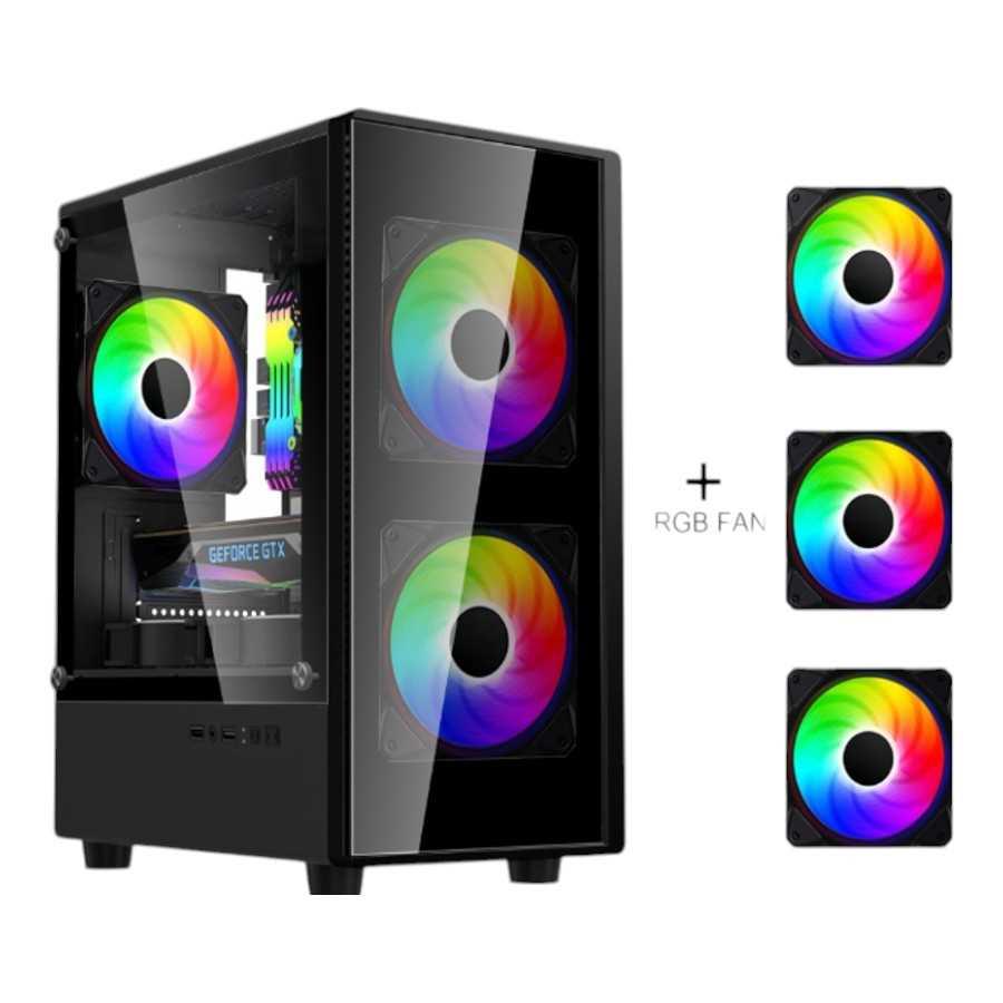 Gabinete Lnz M10 Frgb + 3 Cooler (TEMPLADO)